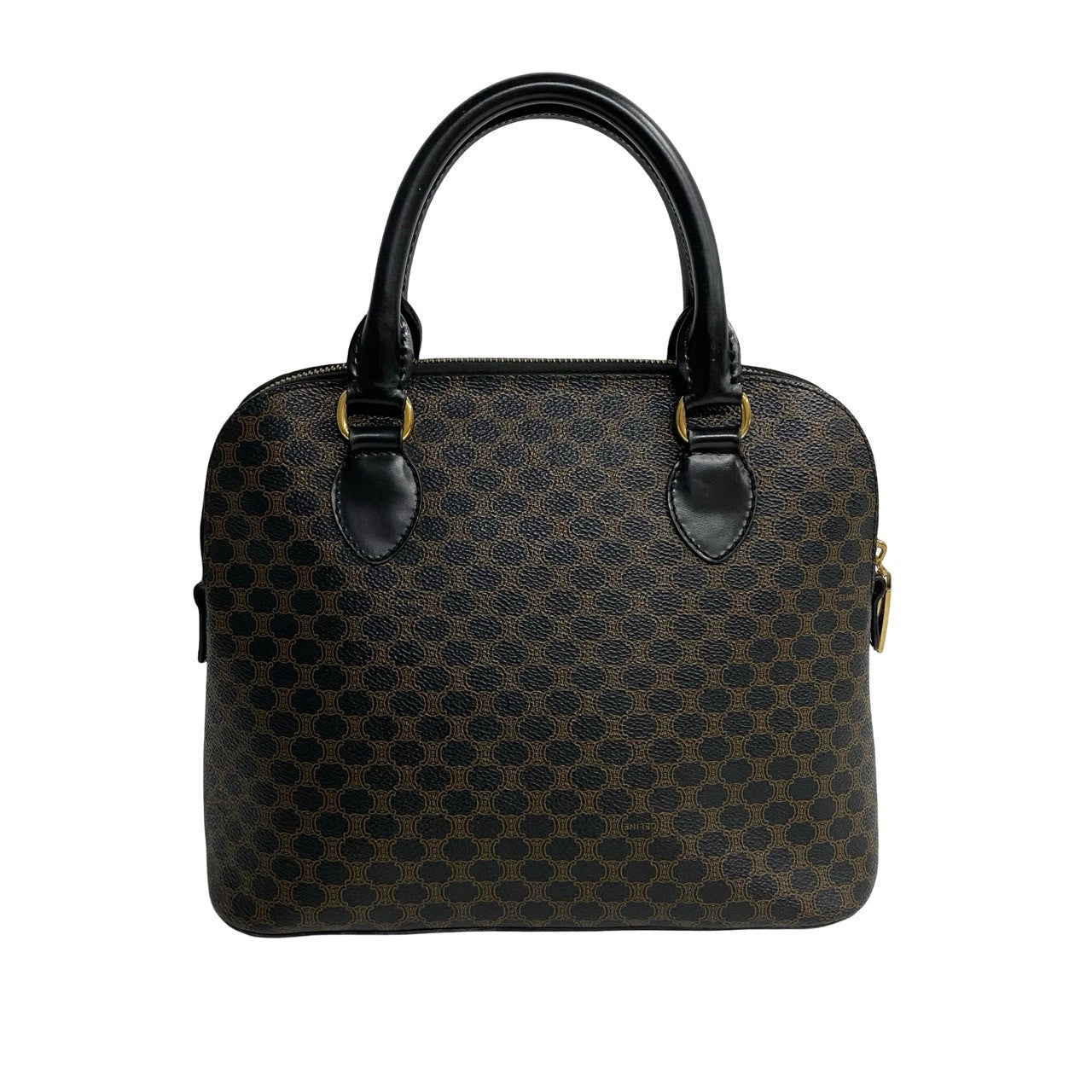 CELINE Handbag Leather, PVC black Macadam Blason Triomphe Pattern Women Used Authentic