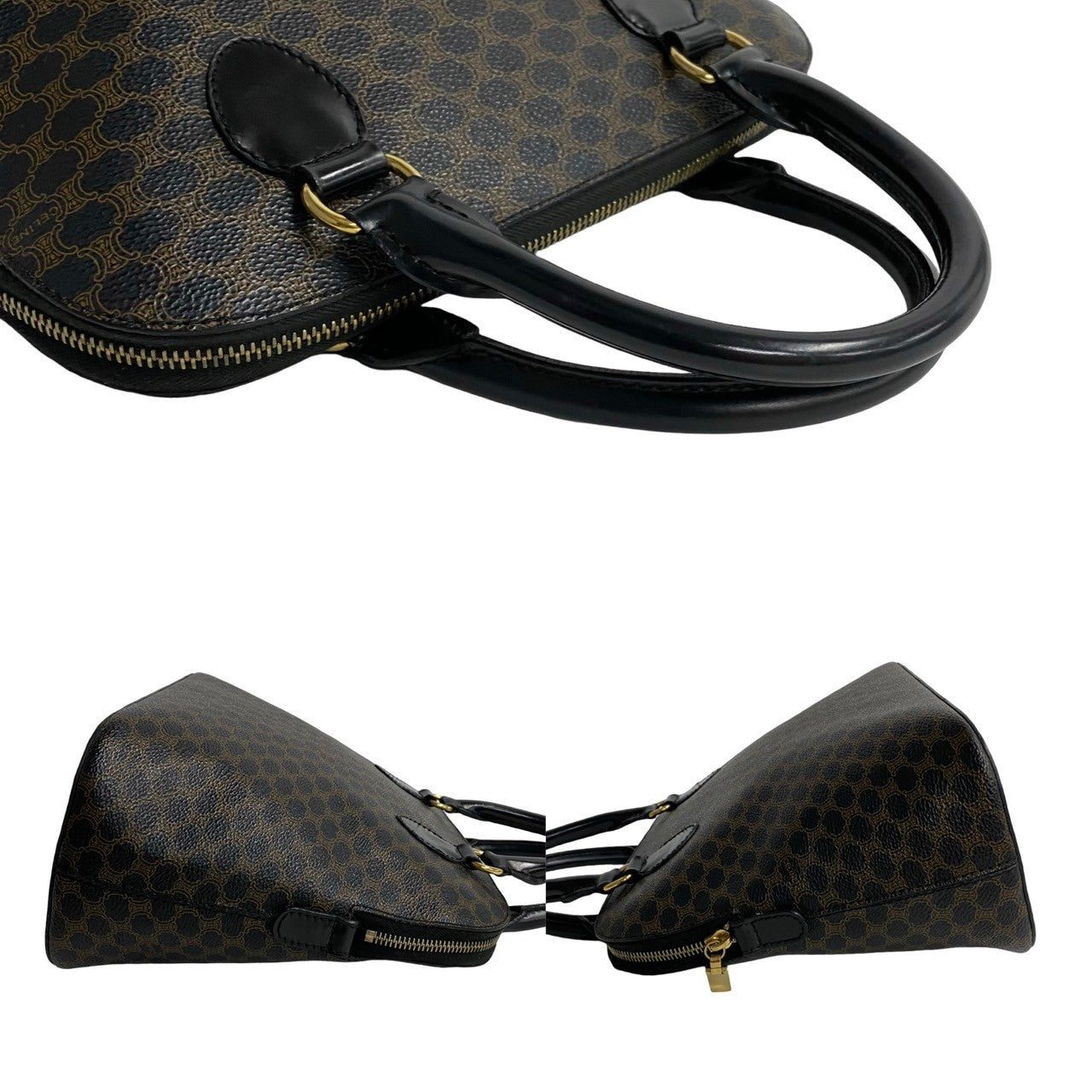 CELINE Handbag Leather, PVC black Macadam Blason Triomphe Pattern Women Used Authentic