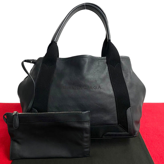 BALENCIAGA Handbag leather black Navy Cabas XS mens Used Authentic