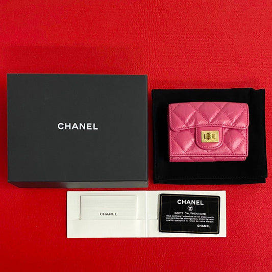CHANEL Tri-fold wallet A70325 lambskin pink Small flap wallet 2.55 Women Used Authentic