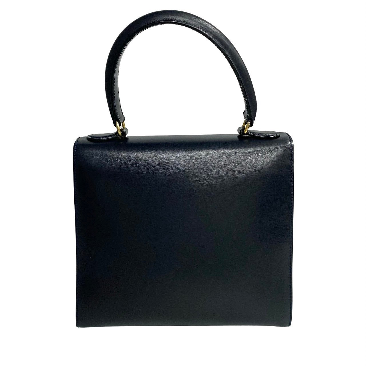 CELINE Handbag leather Navy logo ring Metal Women Used Authentic