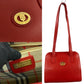BURBERRY Tote Bag leather Red Shadow Horse logo Metal Women Used Authentic