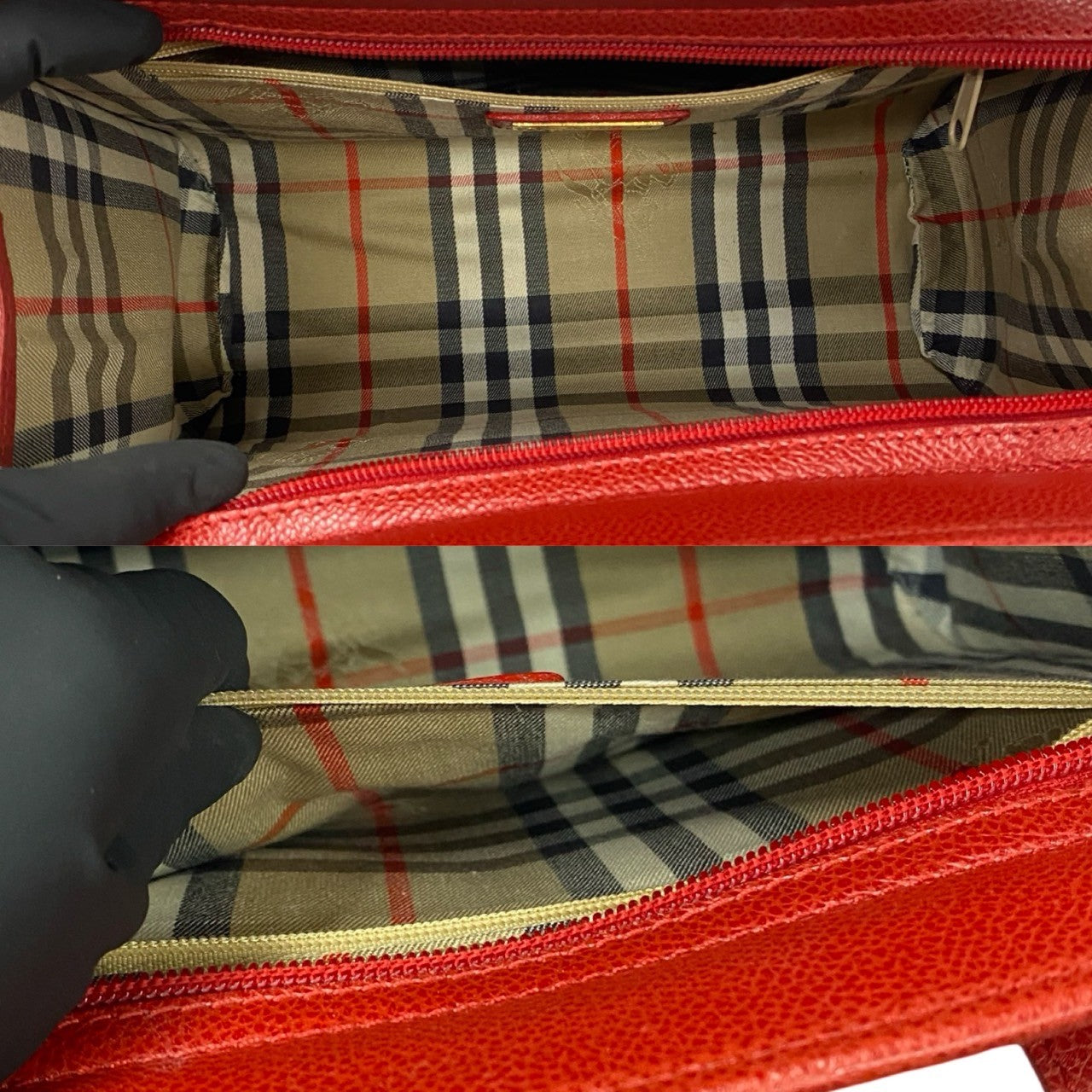 BURBERRY Tote Bag leather Red Shadow Horse logo Metal Women Used Authentic