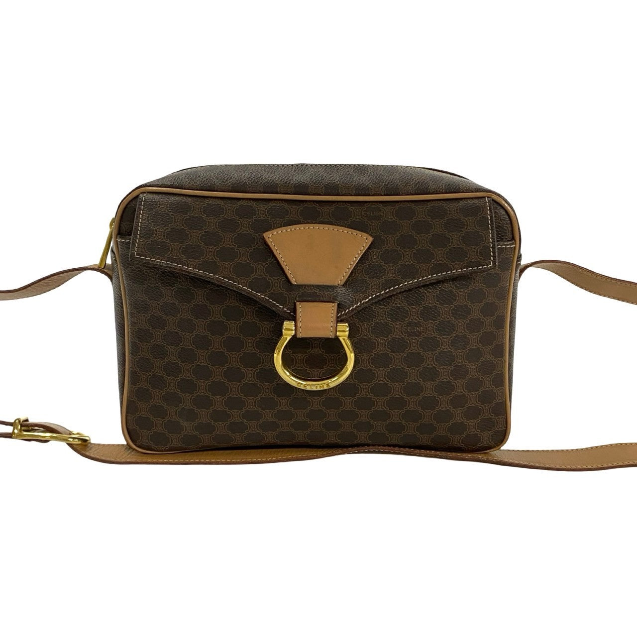 CELINE Shoulder Bag Leather, PVC Brown Macadam Blason Triomphe logo Pattern Women Used Authentic