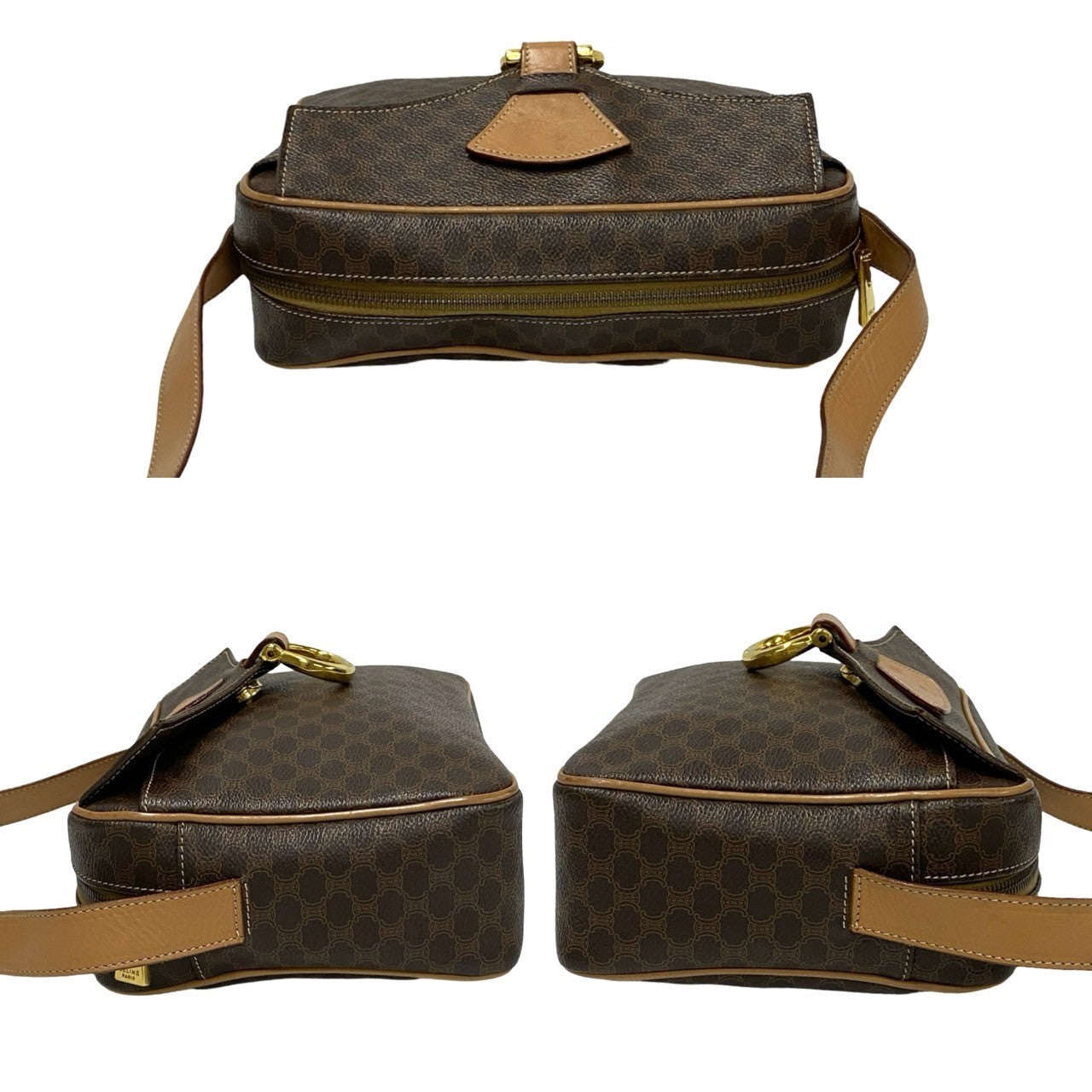 CELINE Shoulder Bag Leather, PVC Brown Macadam Blason Triomphe logo Pattern Women Used Authentic