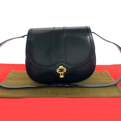 GUCCI Shoulder Bag leather Navy GG logo Metal Women Used Authentic