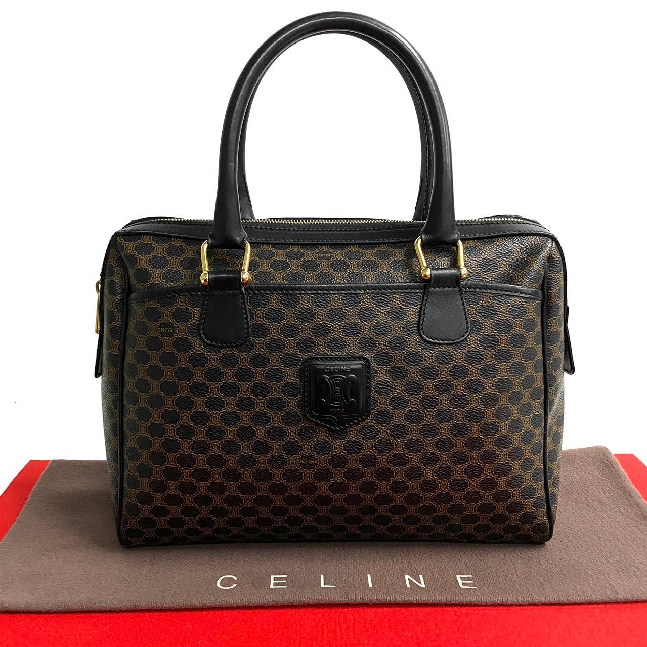 CELINE Handbag Leather, PVC Brown Macadam Blason Triomphe Pattern mens(Unisex) Used Authentic
