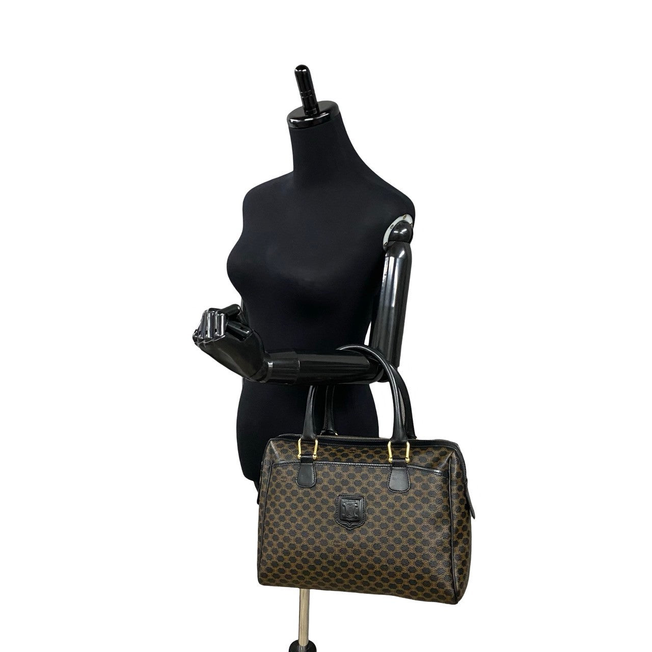 CELINE Handbag Leather, PVC Brown Macadam Blason Triomphe Pattern mens(Unisex) Used Authentic