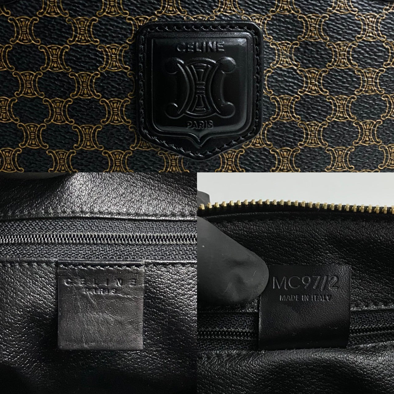 CELINE Handbag Leather, PVC Brown Macadam Blason Triomphe Pattern mens(Unisex) Used Authentic
