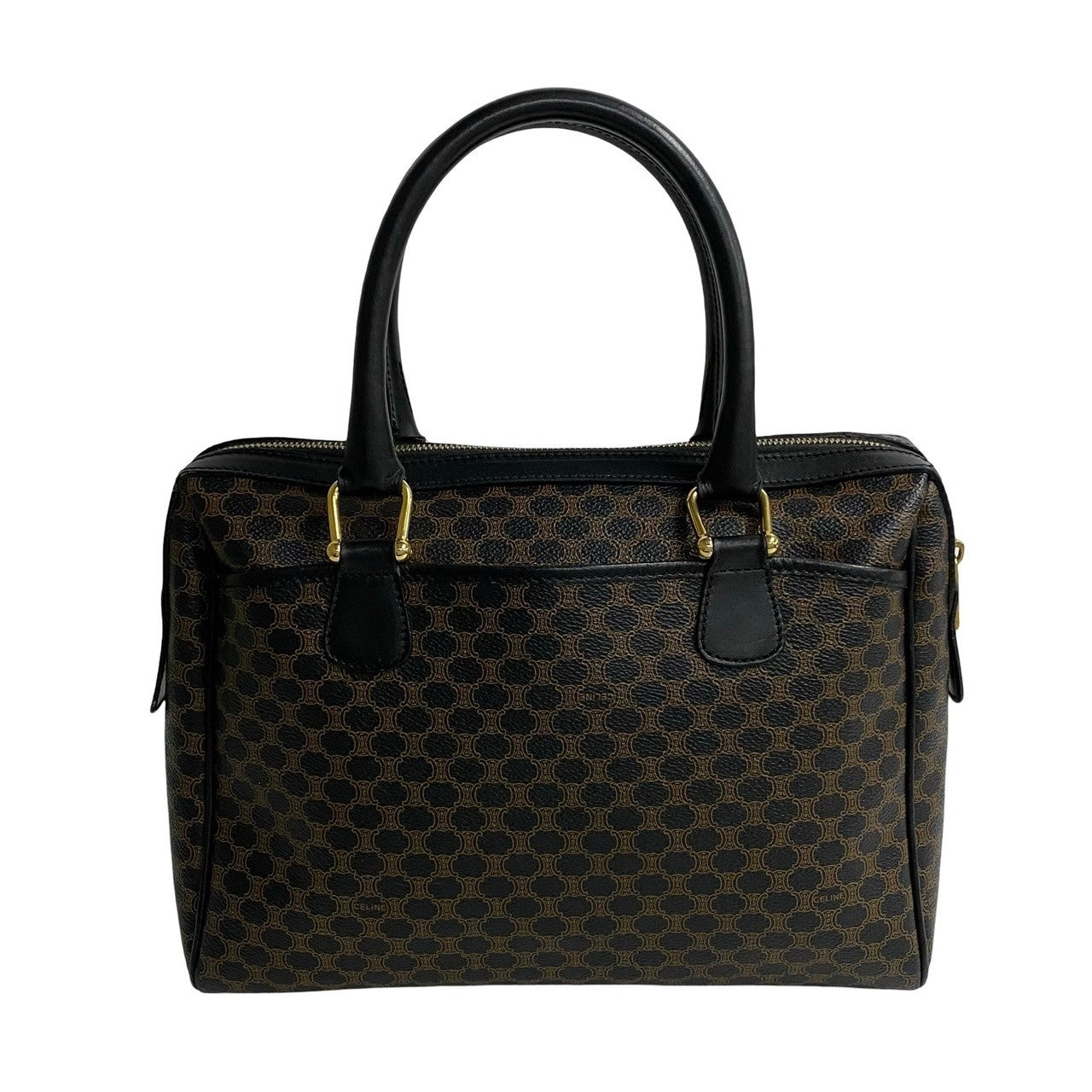 CELINE Handbag Leather, PVC Brown Macadam Blason Triomphe Pattern mens(Unisex) Used Authentic
