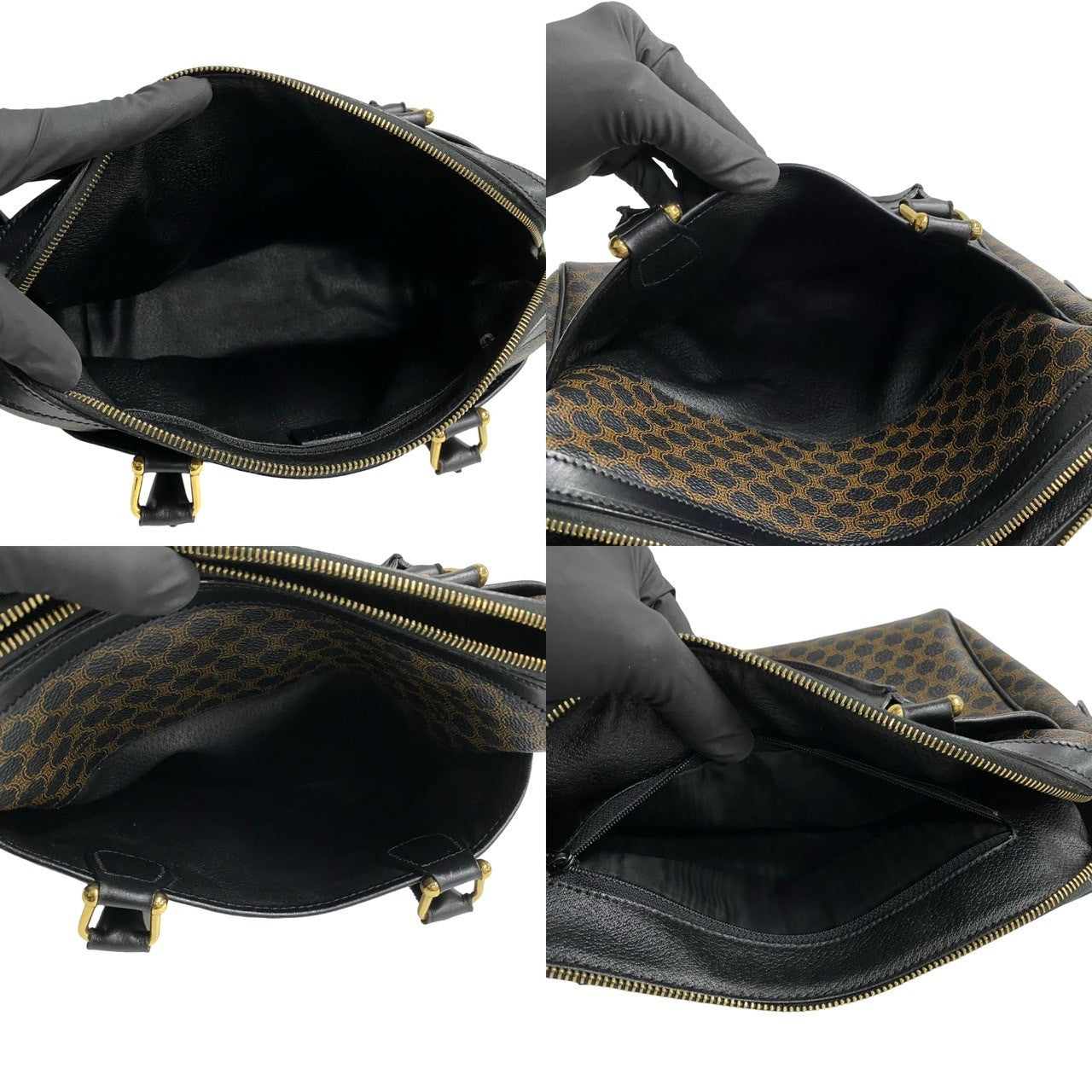 CELINE Handbag Leather, PVC Brown Macadam Blason Triomphe Pattern mens(Unisex) Used Authentic
