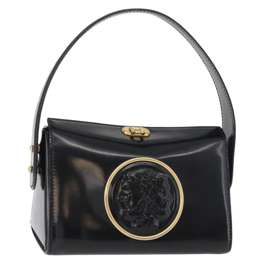 FENDI Hand Bag Leather Black Gold