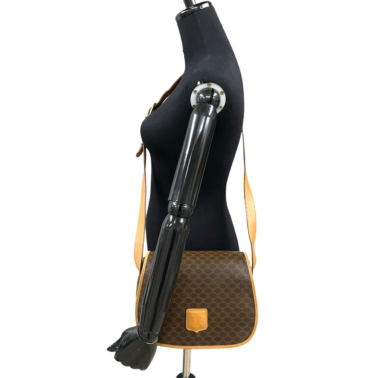 CELINE Shoulder Bag Leather, PVC Brown Macadam Blason Triomphe Pattern Women Used Authentic