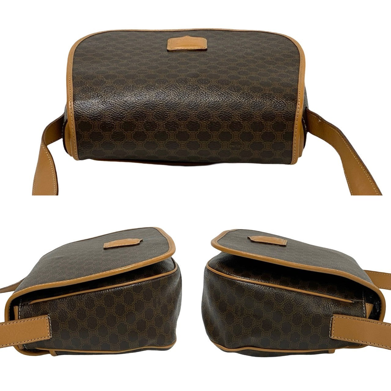 CELINE Shoulder Bag Leather, PVC Brown Macadam Blason Triomphe Pattern Women Used Authentic