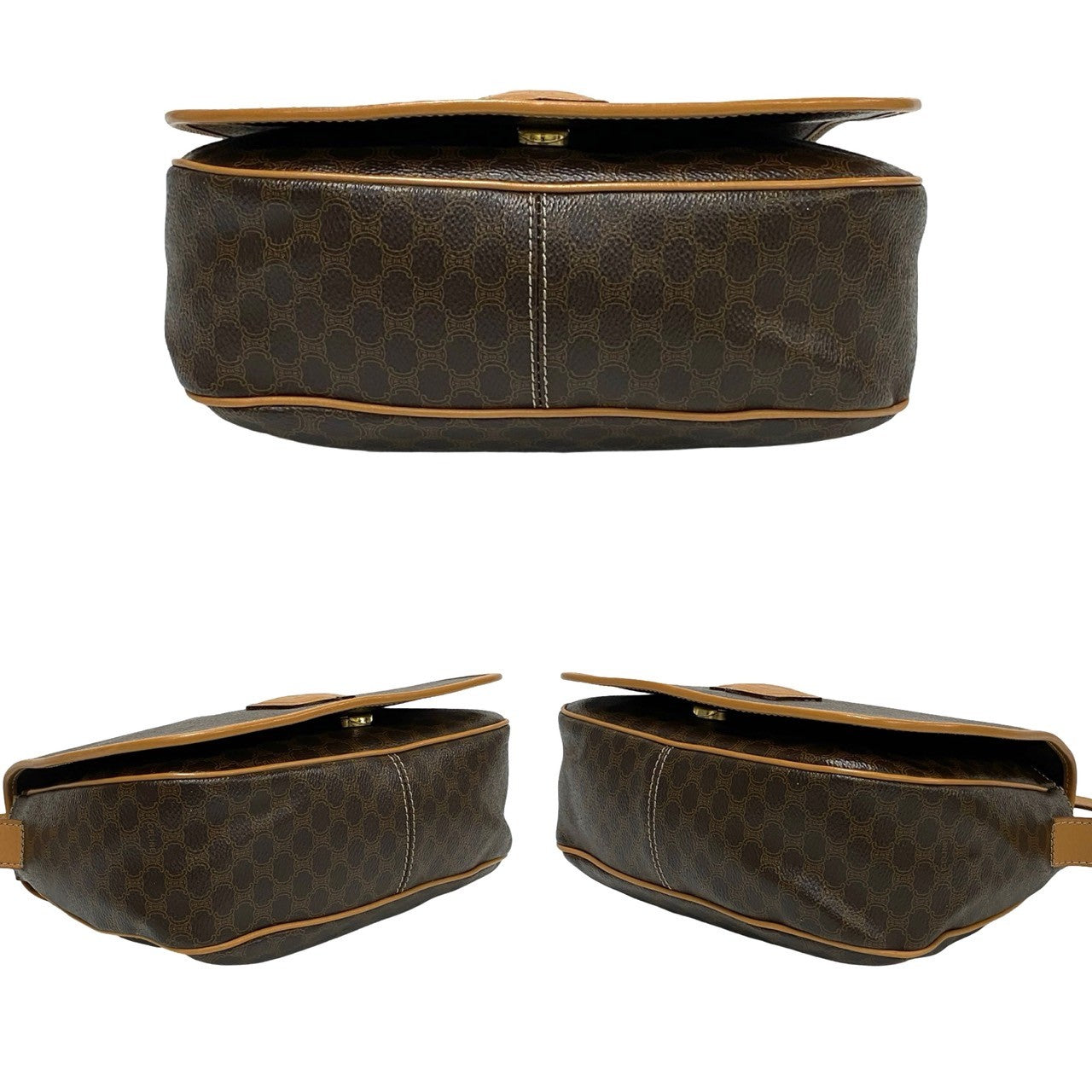 CELINE Shoulder Bag Leather, PVC Brown Macadam Blason Triomphe Pattern Women Used Authentic