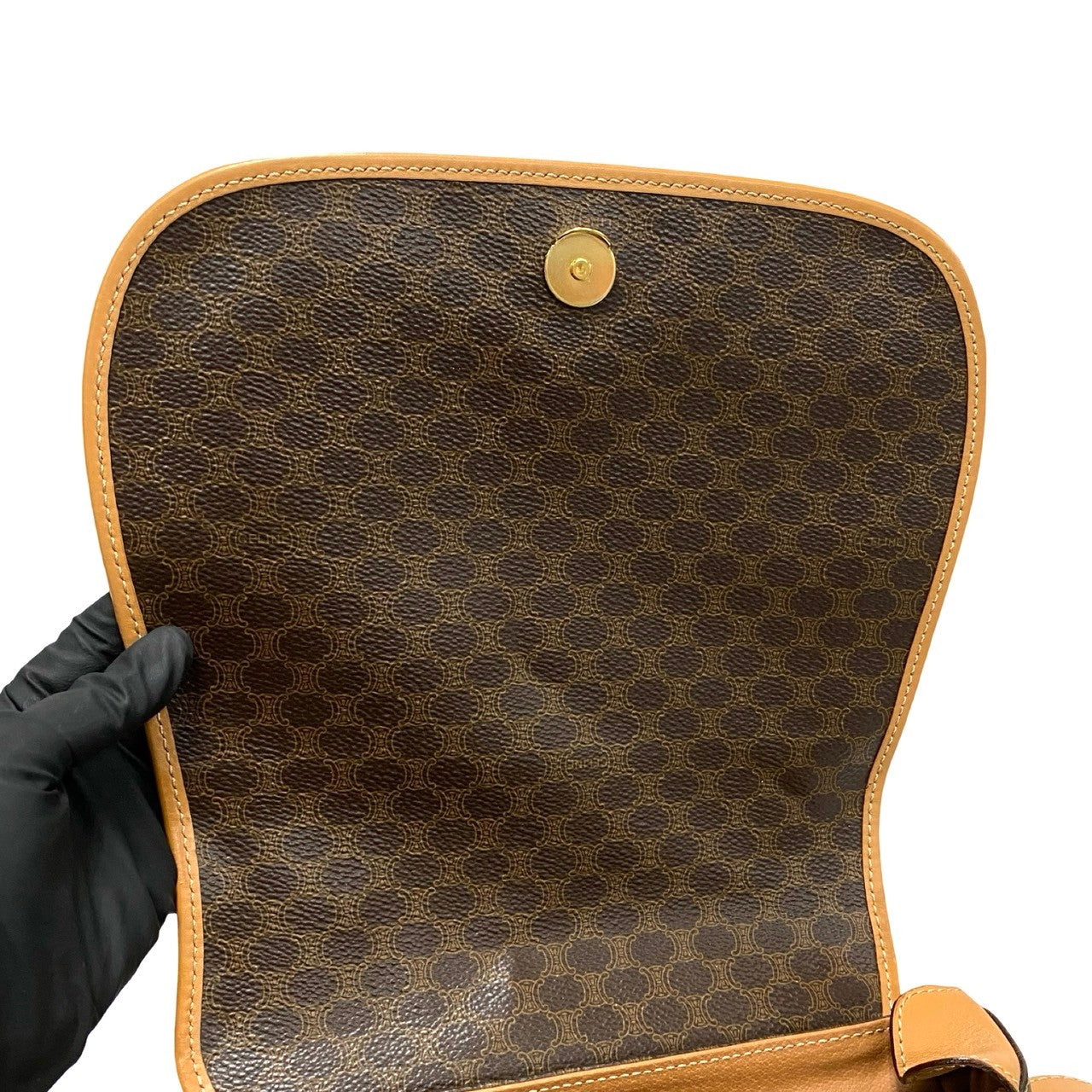 CELINE Shoulder Bag Leather, PVC Brown Macadam Blason Triomphe Pattern Women Used Authentic