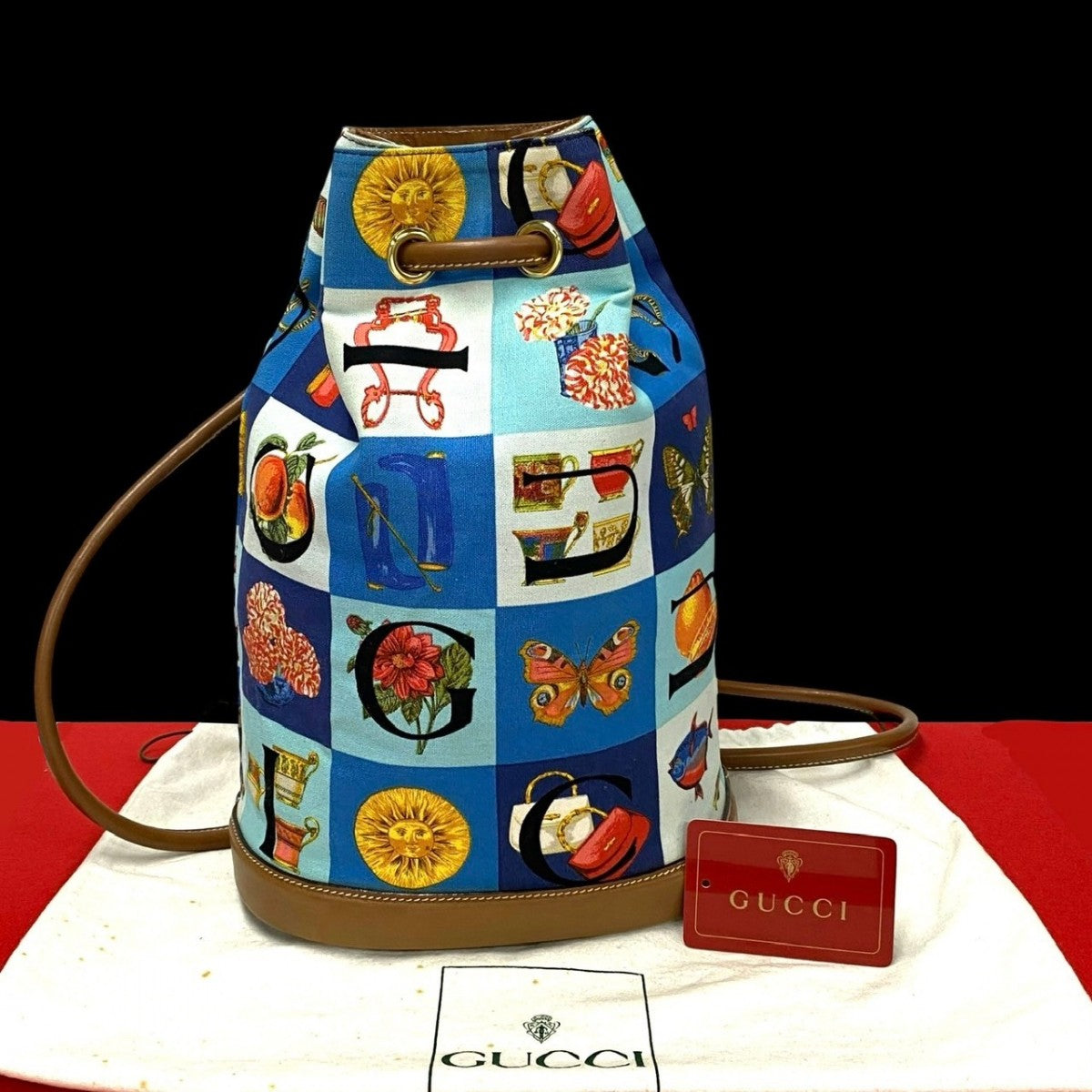 GUCCI Backpack Leather, Canvas multicolor Overall handle Shimo Women Used Authentic