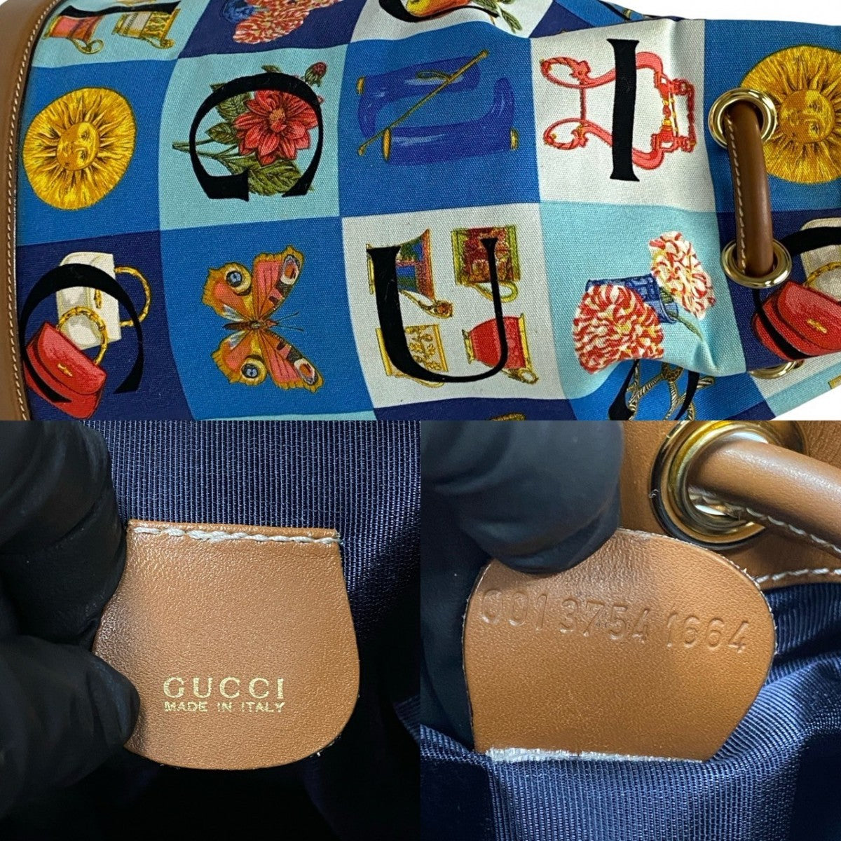 GUCCI Backpack Leather, Canvas multicolor Overall handle Shimo Women Used Authentic