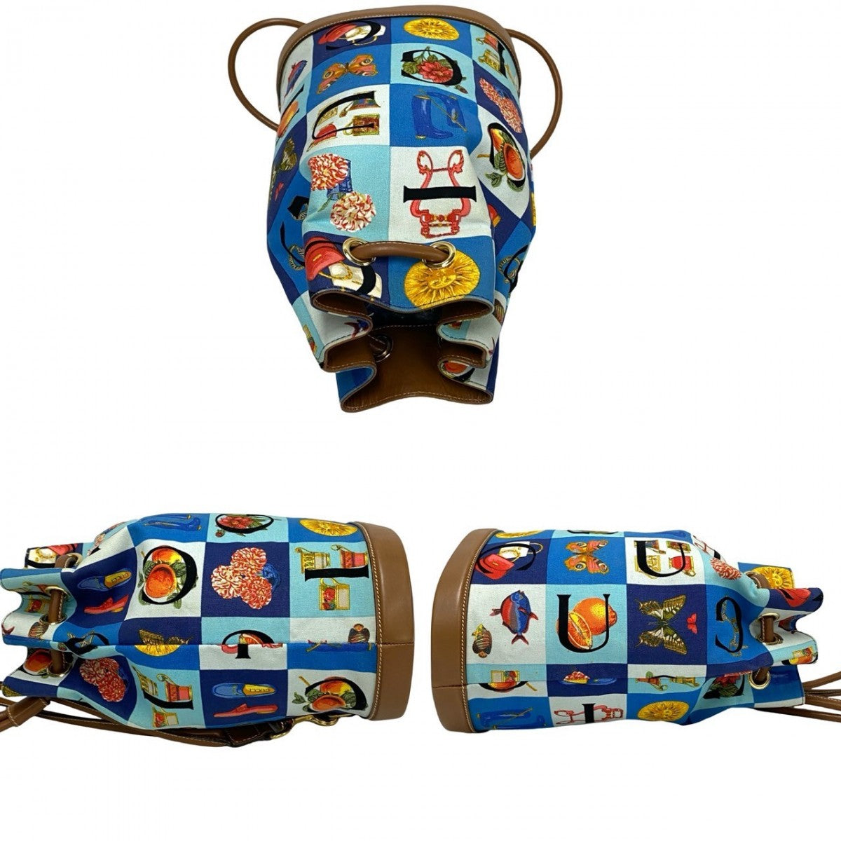 GUCCI Backpack Leather, Canvas multicolor Overall handle Shimo Women Used Authentic