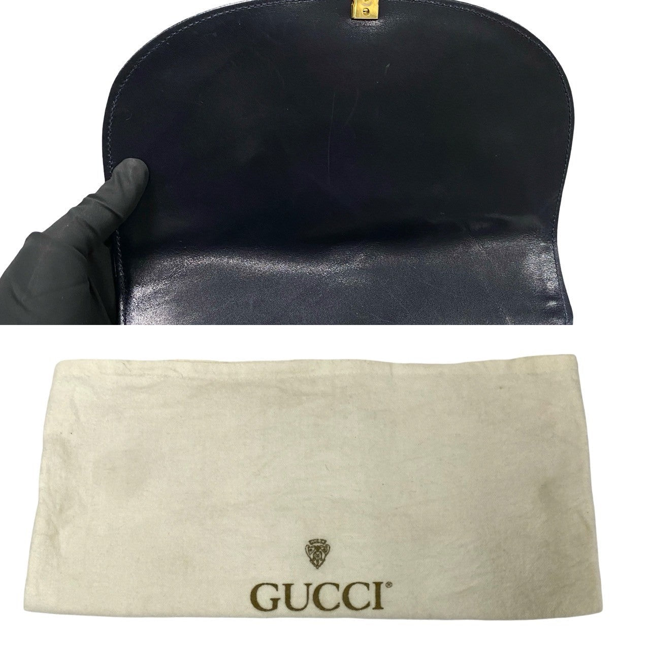 GUCCI Shoulder Bag Calfskin, Leather Navy GG logo Metal Women Used Authentic