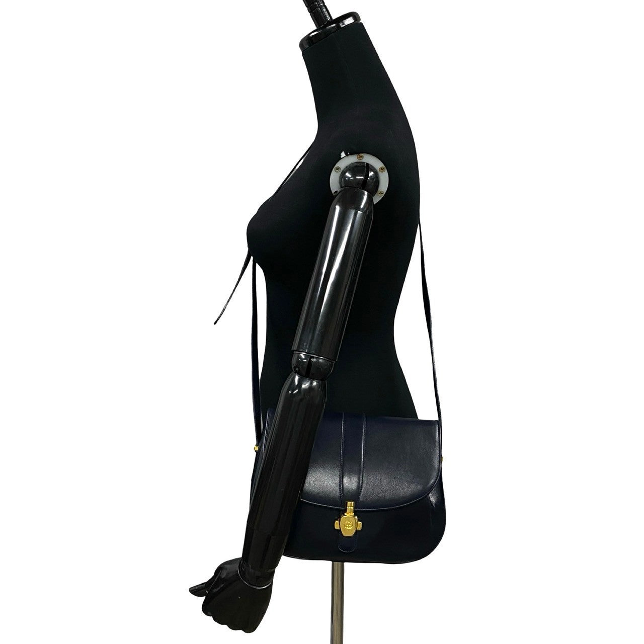 GUCCI Shoulder Bag Calfskin, Leather Navy GG logo Metal Women Used Authentic