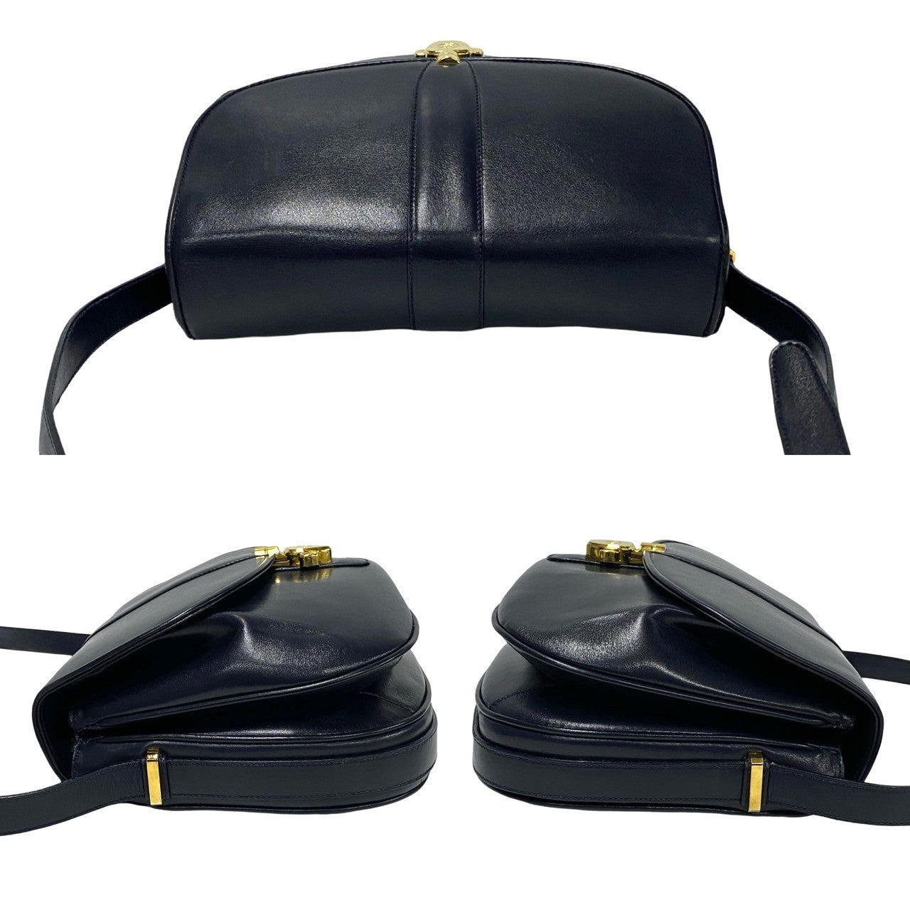 GUCCI Shoulder Bag Calfskin, Leather Navy GG logo Metal Women Used Authentic