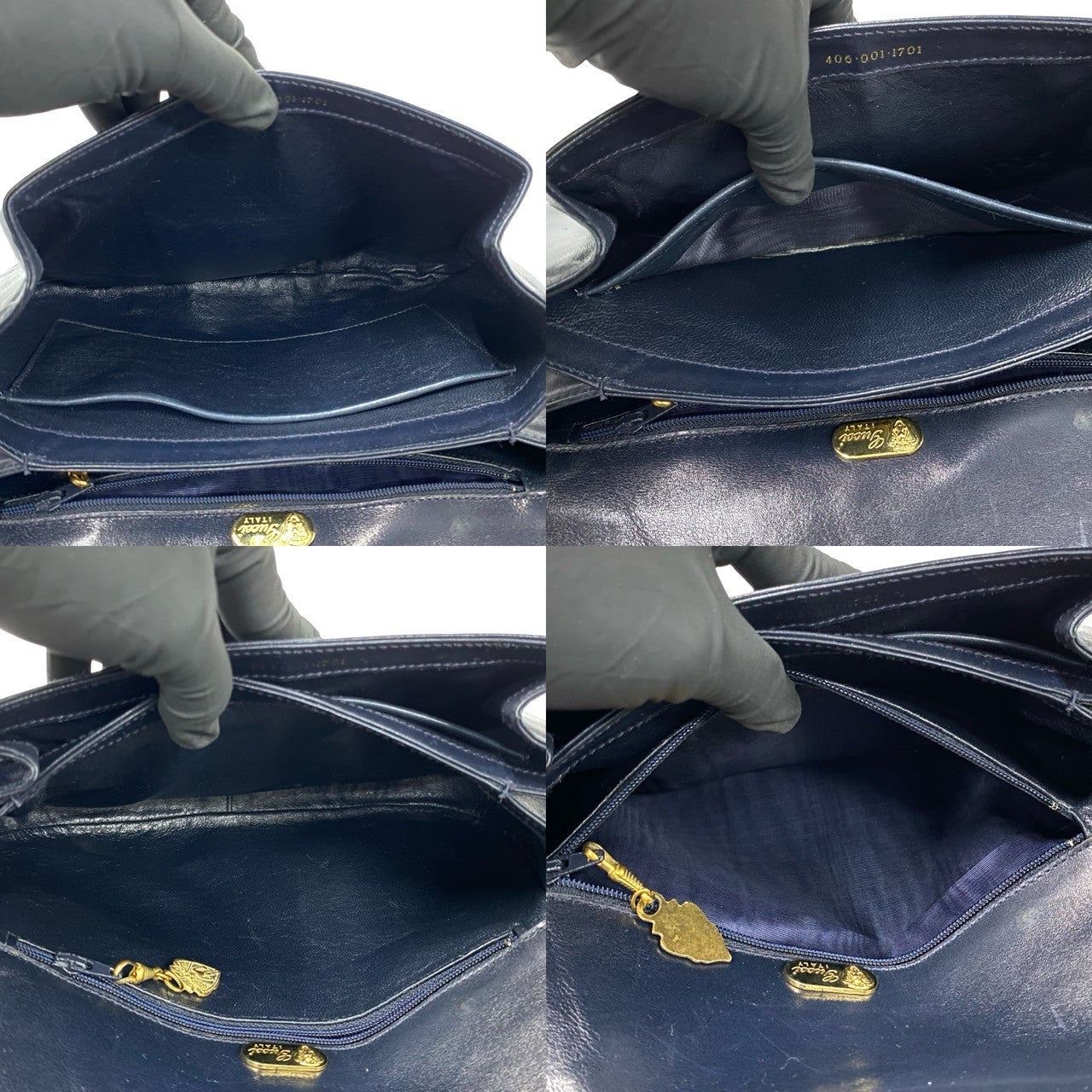 GUCCI Shoulder Bag Calfskin, Leather Navy GG logo Metal Women Used Authentic