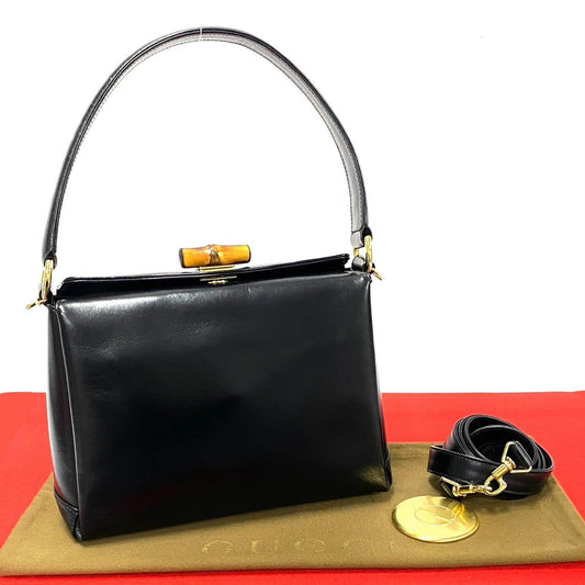 GUCCI Shoulder Bag Calfskin, Leather black Bamboo Women Used Authentic