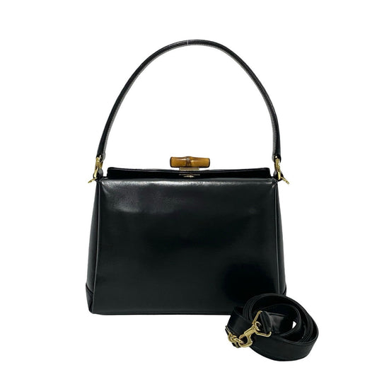 GUCCI Shoulder Bag Calfskin, Leather black Bamboo Women Used Authentic