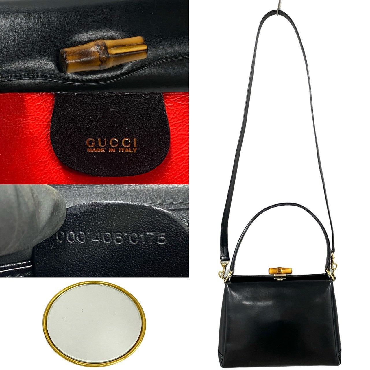 GUCCI Shoulder Bag Calfskin, Leather black Bamboo Women Used Authentic