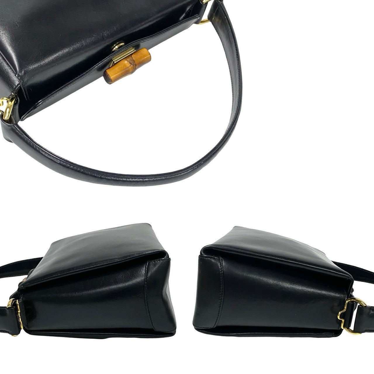 GUCCI Shoulder Bag Calfskin, Leather black Bamboo Women Used Authentic