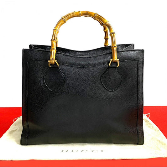 GUCCI Handbag leather black Bamboo Old Gucci Women Used Authentic
