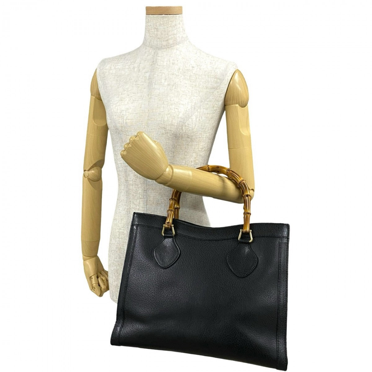 GUCCI Handbag leather black Bamboo Old Gucci Women Used Authentic