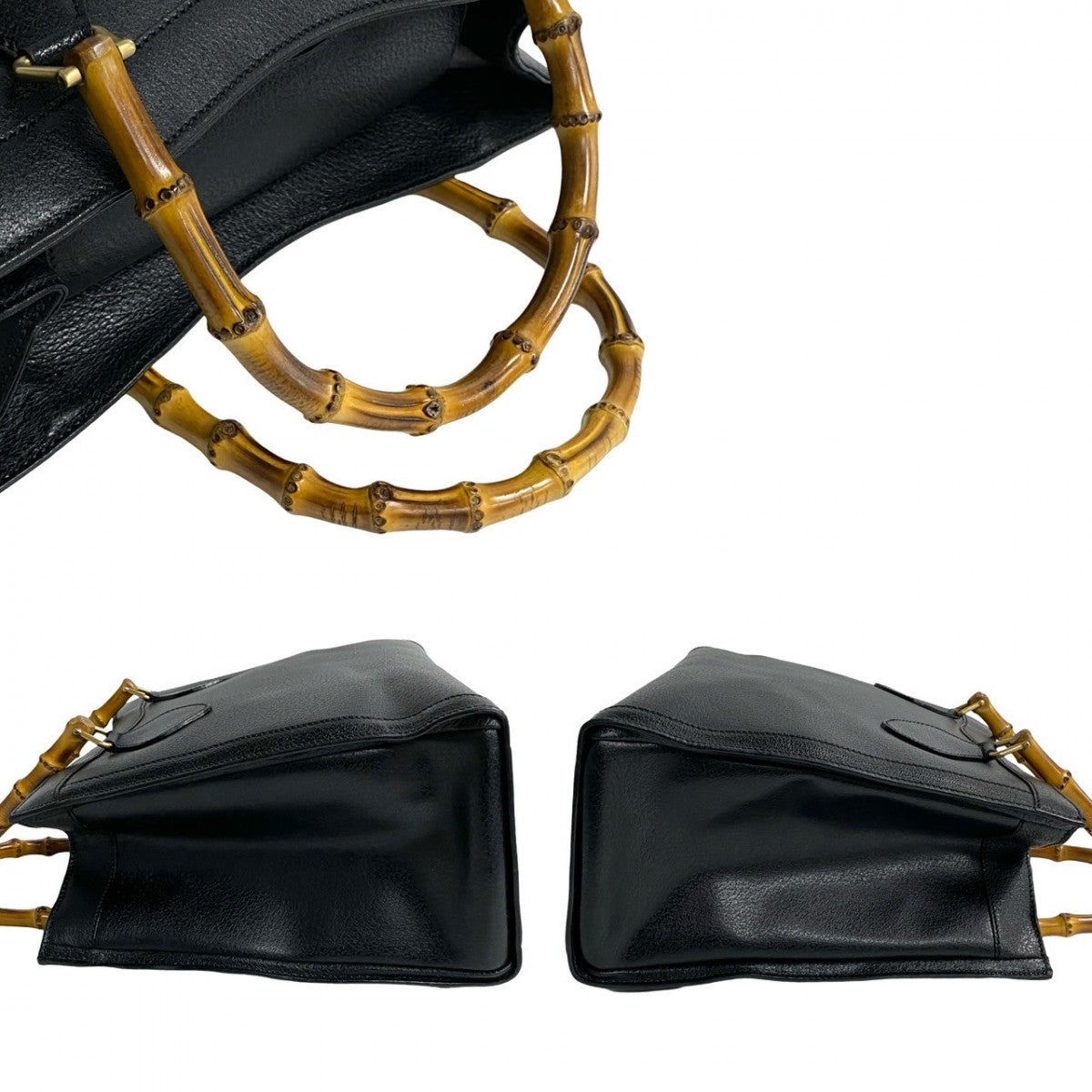 GUCCI Handbag leather black Bamboo Old Gucci Women Used Authentic