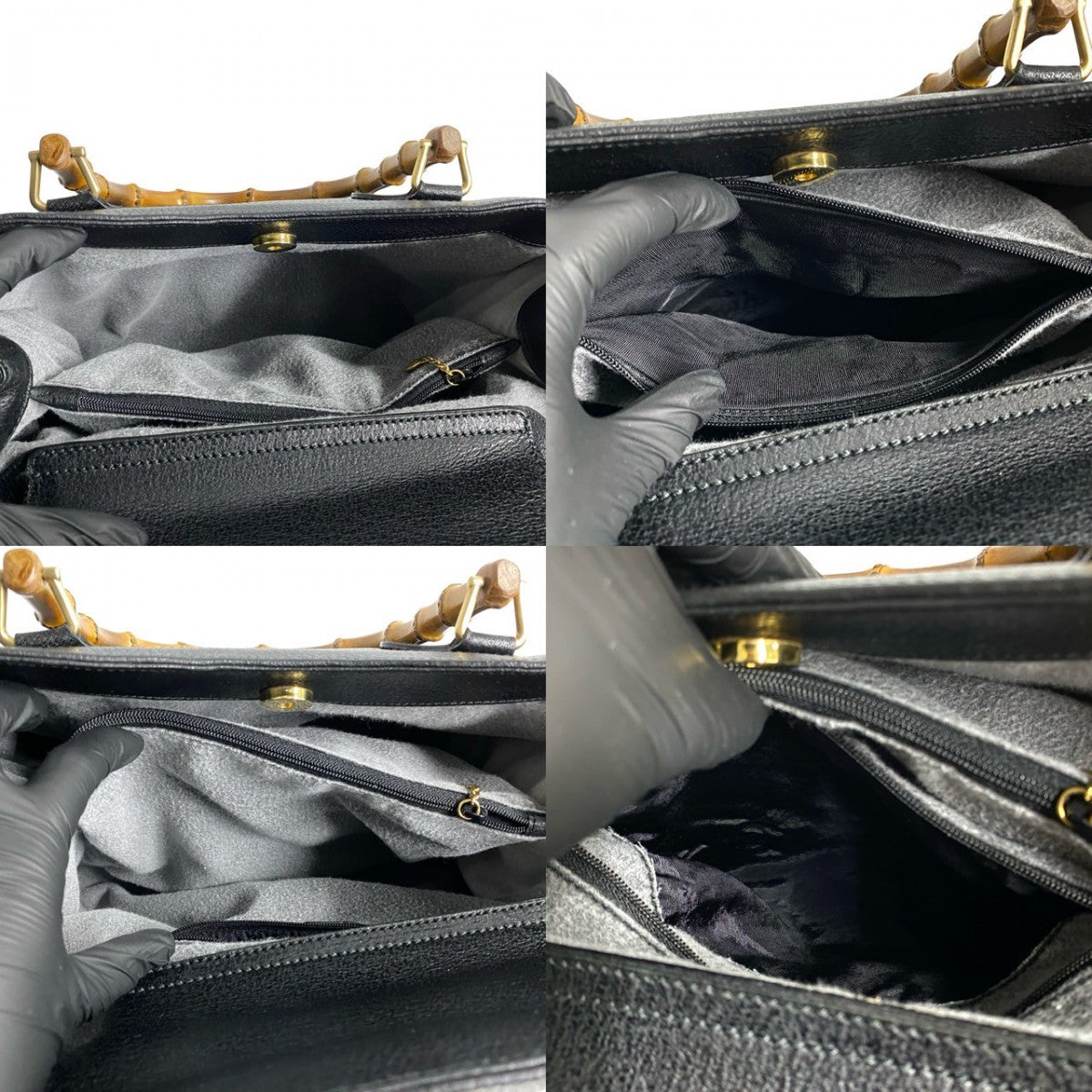 GUCCI Handbag leather black Bamboo Old Gucci Women Used Authentic