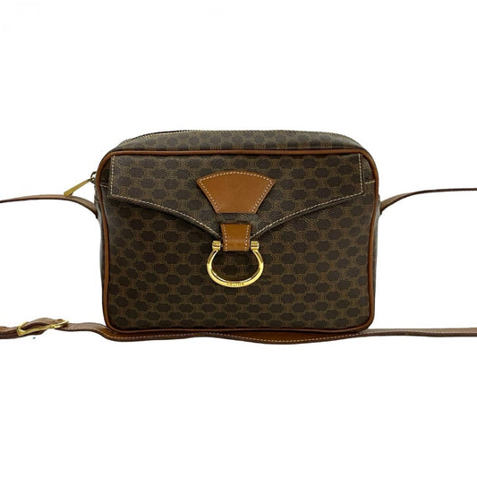 CELINE Shoulder Bag Leather, PVC Brown Macadam Blason Triomphe Pattern Women Used Authentic