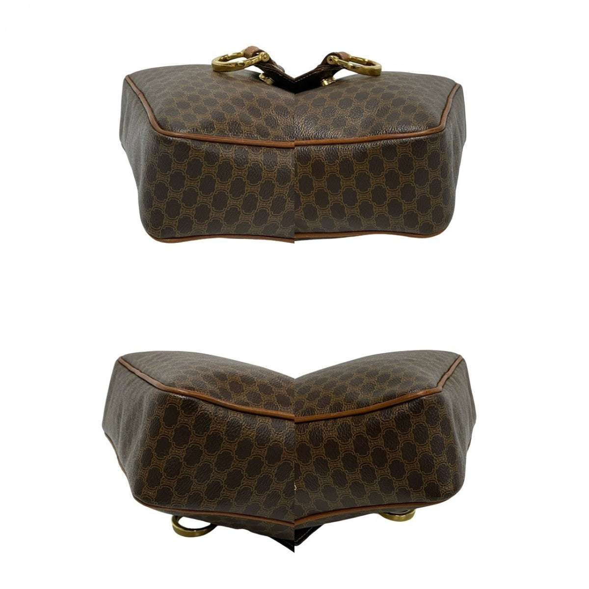 CELINE Shoulder Bag Leather, PVC Brown Macadam Blason Triomphe Pattern Women Used Authentic