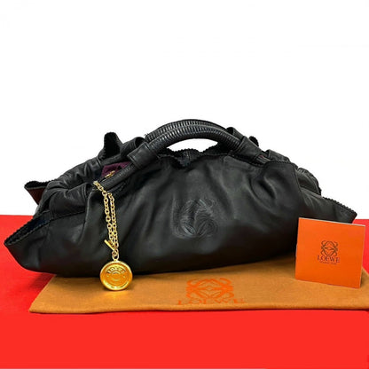 LOEWE Handbag leather black Anagram logo Nappa Aire Women Used Authentic