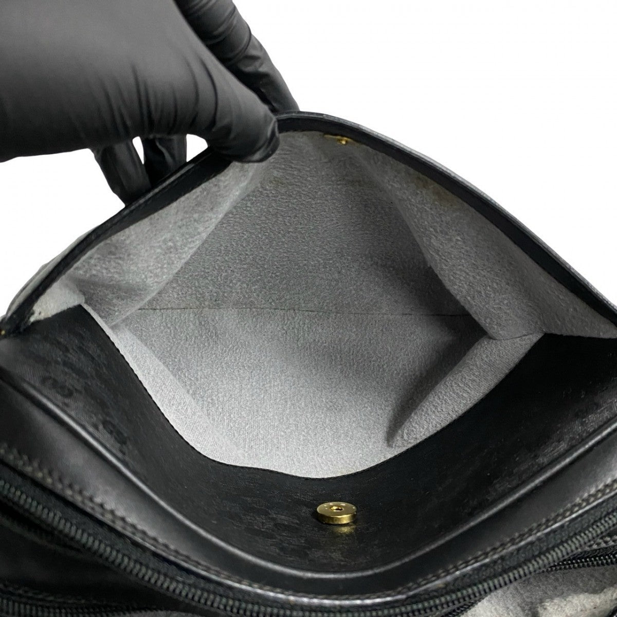 GUCCI Shoulder Bag leather black Micro GG Sherry line Old Gucci Women Used Authentic