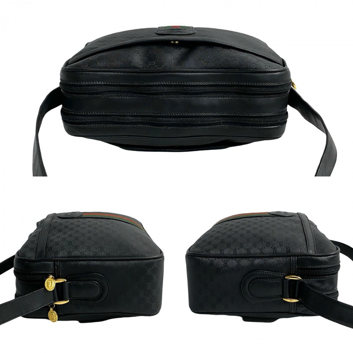 GUCCI Shoulder Bag leather black Micro GG Sherry line Old Gucci Women Used Authentic