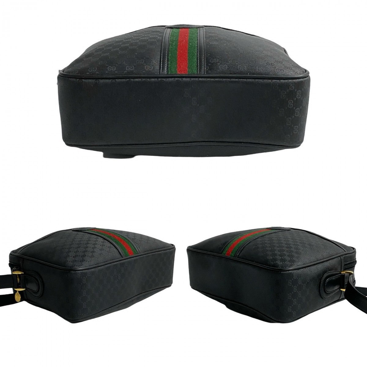 GUCCI Shoulder Bag leather black Micro GG Sherry line Old Gucci Women Used Authentic