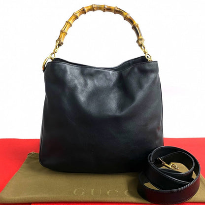 GUCCI Shoulder Bag leather black Bamboo Women Used Authentic