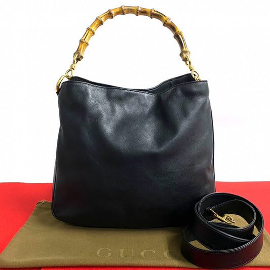 GUCCI Shoulder Bag leather black Bamboo Women Used Authentic