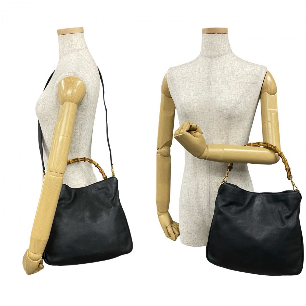 GUCCI Shoulder Bag leather black Bamboo Women Used Authentic