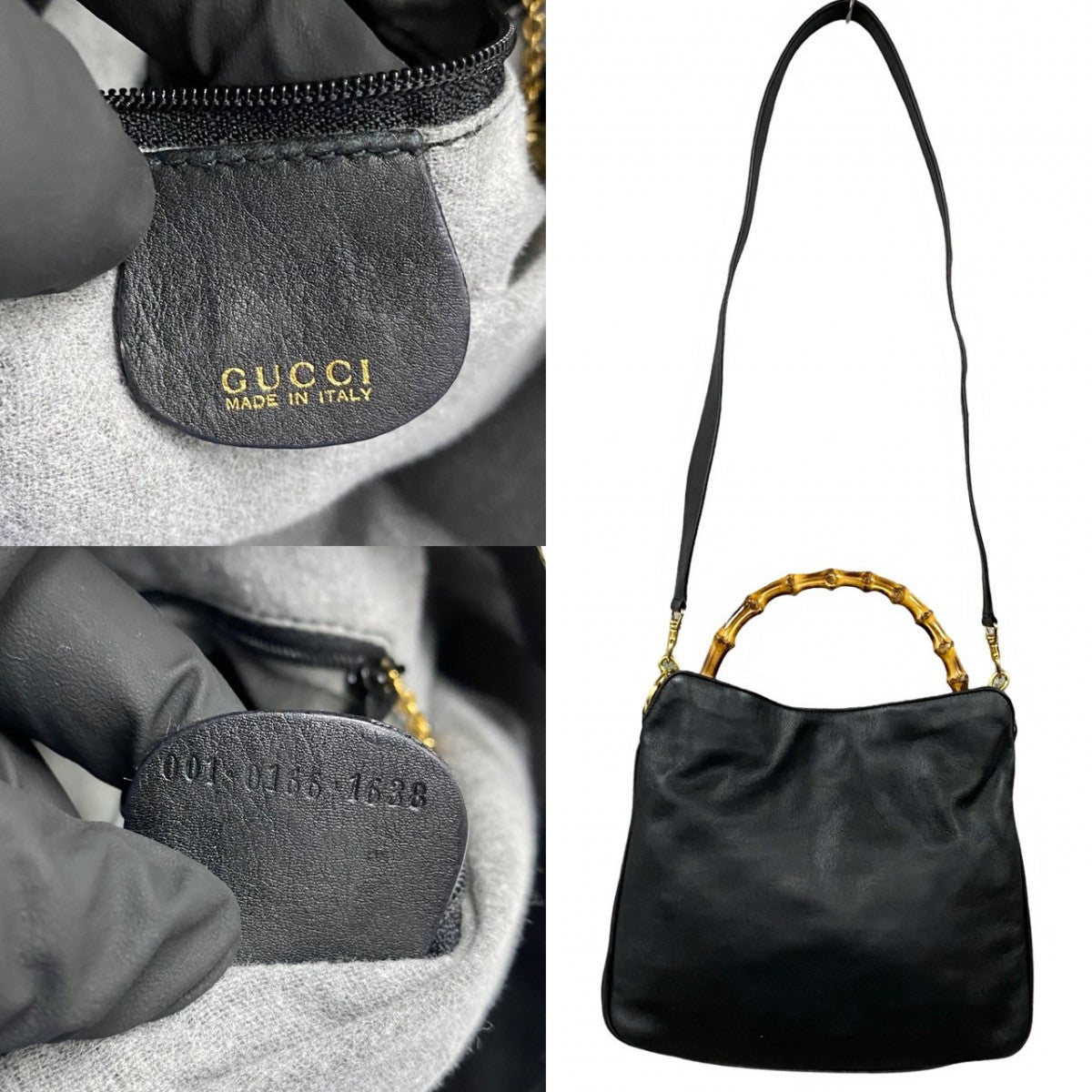 GUCCI Shoulder Bag leather black Bamboo Women Used Authentic