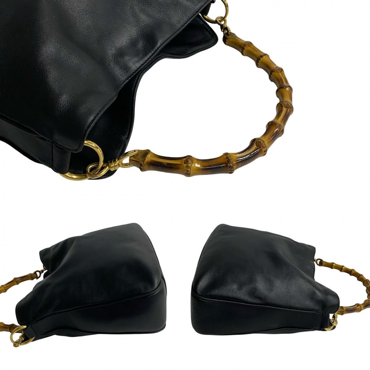 GUCCI Shoulder Bag leather black Bamboo Women Used Authentic