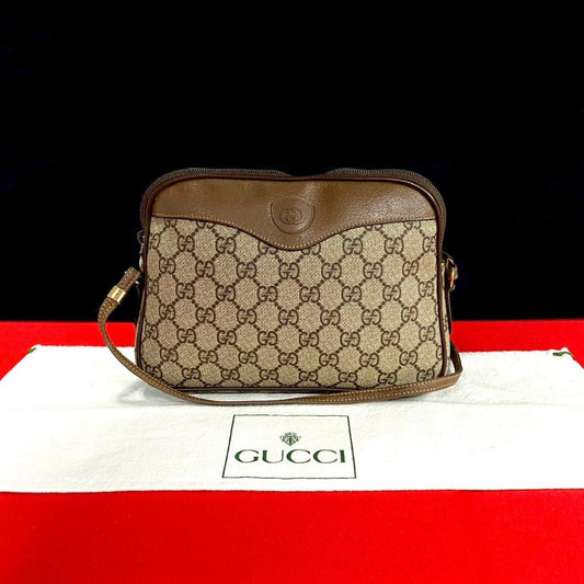 GUCCI Shoulder Bag Leather, PVC Brown GG logo Women Used Authentic