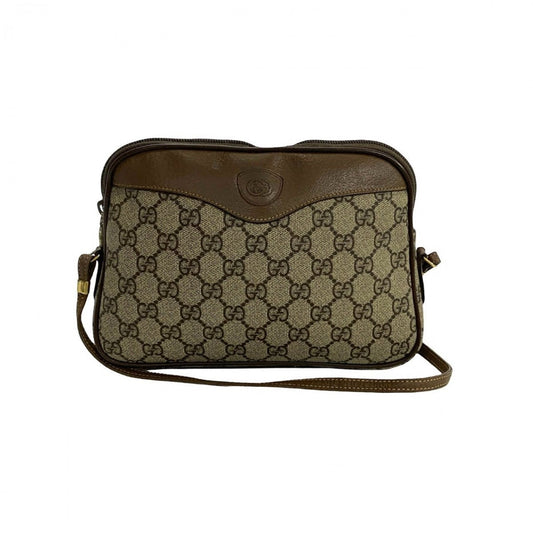GUCCI Shoulder Bag Leather, PVC Brown GG logo Women Used Authentic