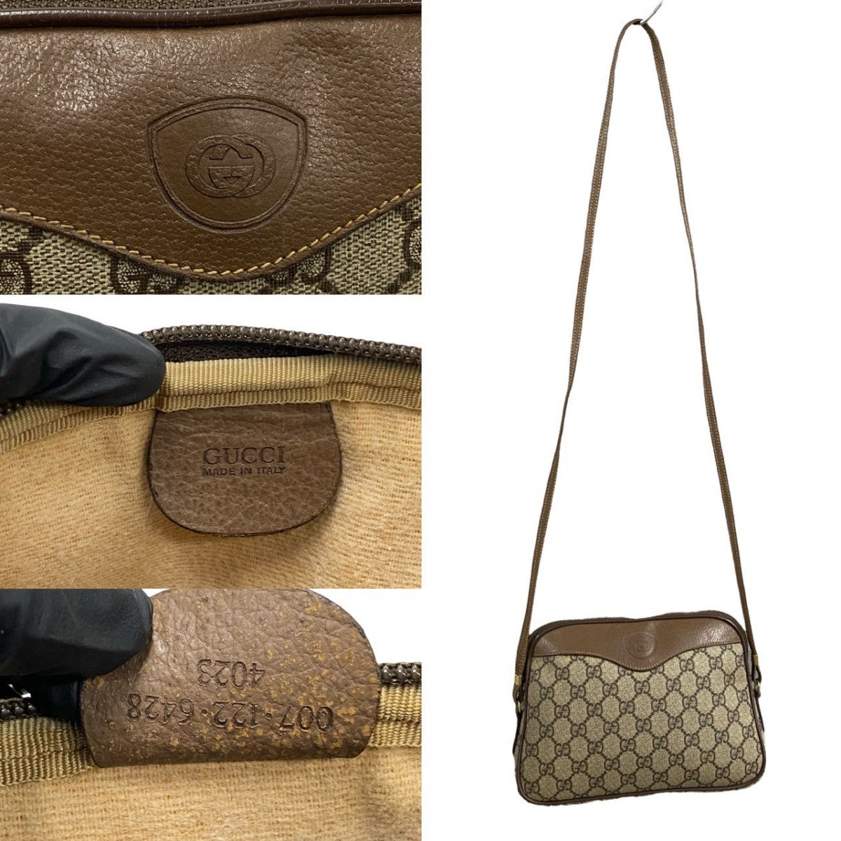 GUCCI Shoulder Bag Leather, PVC Brown GG logo Women Used Authentic