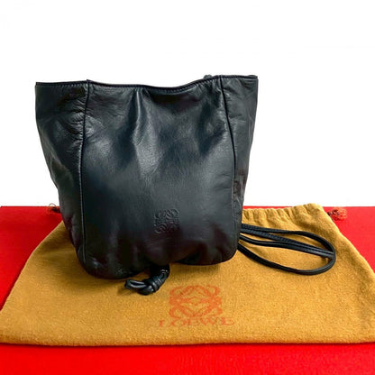LOEWE Shoulder Bag leather Navy Anagram logo Women Used Authentic